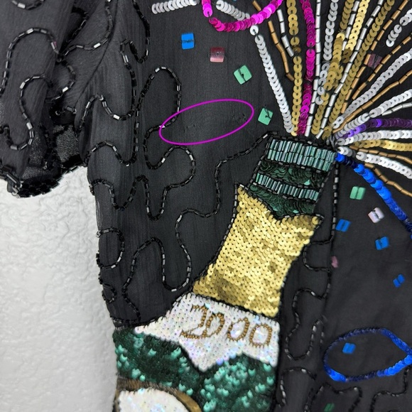 Y2K Vintage 2000 Champagne Pop Sequin Beaded Top - Millennium, Party, NYE - Picture 9 of 10